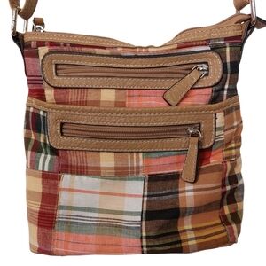Madras Plaid Patchwork Crossbody Canvas Bag Fall Colors